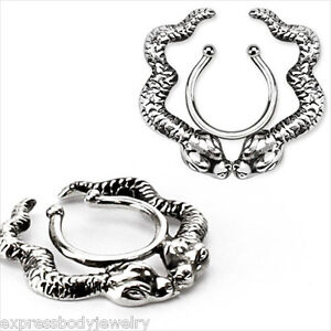 Steel Snake Fake Clip On No Non Piercing Nipple Shield Ring 1 Or 2 Pieces #7
