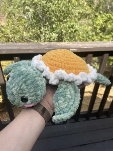 Soft Yarn Handmade Crochet Amigurumi Plush Green Daisy Turtle Stuffed Animal 13” - Picture 1 of 5