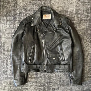 Vintage 70s Black Excelled Punk Leather Ramones Style Biker Jacket Rock Size 42 - Picture 1 of 8