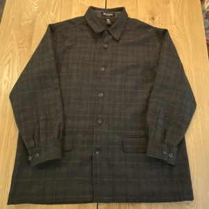 Brandini Men L Gray Plaid Flat Pocket Wool Button Woolmark Shirt Jacket Shacket - Picture 1 of 8