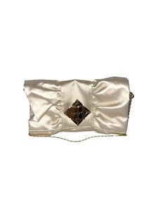 BCBG Maxazria White Satin Signature Bow Ruffle Clutch - Picture 1 of 6