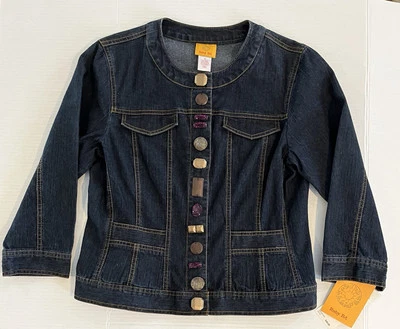 NWT Women’s Ruby Road Dark Blue Jean Jacket-Dark Wash W/‘Jeweled’ Buttons SZ 8 - Image 1 of 4