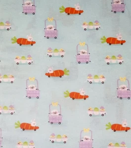 3+ YDS UNCUT SUPER SNUGGLE FLANNEL FABRIC CHICKS & BUNNIES IN CARS JOANN EASTER - Picture 1 of 2