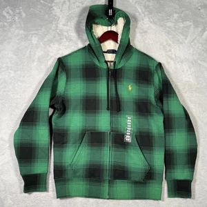 Ralph Lauren Jacket Mens Small Green Plaid Sherpa Lined Full Zip Hoodie Sweater - Picture 1 of 9