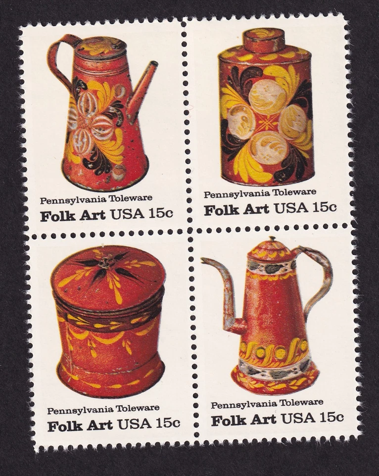 Scott #1778a Folk Art (Pennsylvania Toleware) Block of 4 Stamps - MNH - Image 1 of 1