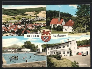 AK Bieber im Spessart, Ev. Jugendheim, Freibad, Kapelle, Ortsansicht - Imagen 1 de 2