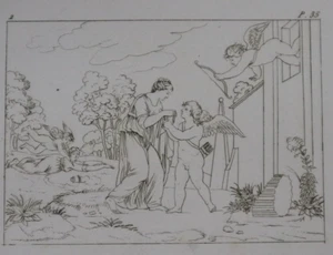 alte Gravur Mythologie PSYCHE ÖFFNET DIE SCHACHTEL DER SCHÖNHEIT 19. Jh. RAPHAEL - Bild 1 von 2