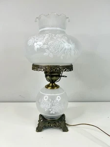 Vintage White Rose Frosted Hurricane GWTW Parlor Lamp 3 Way 19” - Picture 1 of 9