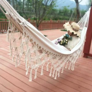 Boho Hammock Large Double Deluxe Hammock Swing Bed with Carry Bag for Outdoor - Picture 1 of 11