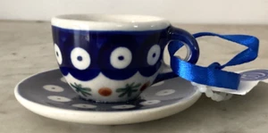 Adorno de taza de té de cerámica polaca Andar Unikat, pintado a mano, nuevo con etiquetas - Imagen 1 de 6