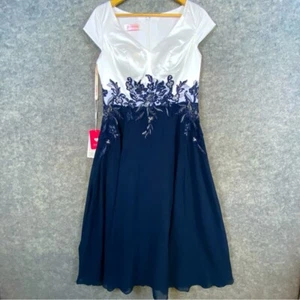 JJ's House Neu mit Etikett Satin Chiffon festliches Kleid Größe L blau weiß Brautmutter - Bild 1 von 16
