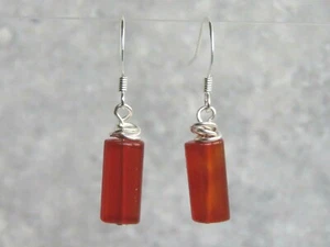 Silver Plated Carnelian Semi Precious Stone Dangle / Drop Earrings - Picture 1 of 9
