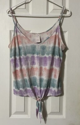 Secret Treasures Sleep Shirt XL 16-18 Cropped Tank Colorful Stripes Ties At Hem - Image 1 of 4