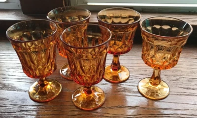 5 pc set Noritake PERSPECTIVE AMBER Glasses Goblets 1970-85 3 Iced Tea/2 Water - Image 1 of 4