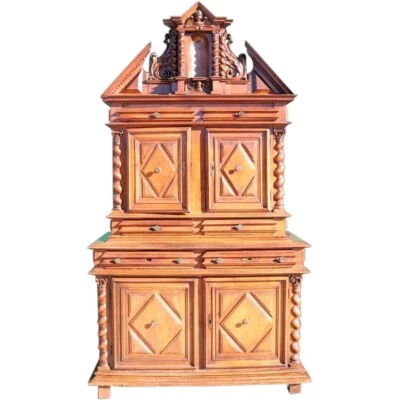 Antiguo gran buffet francés Luis XIII de nogal un gabinete Deux Corps siglo XVII Foto 1 de 4
