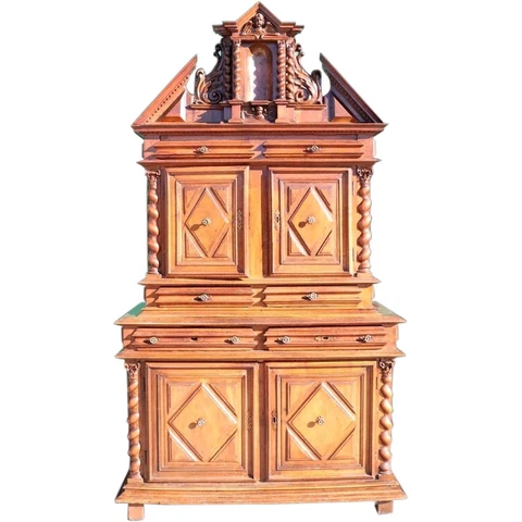 Antique Large French Louis XIII Walnut Buffet a Deux Corps Cabinet 17th century Cover