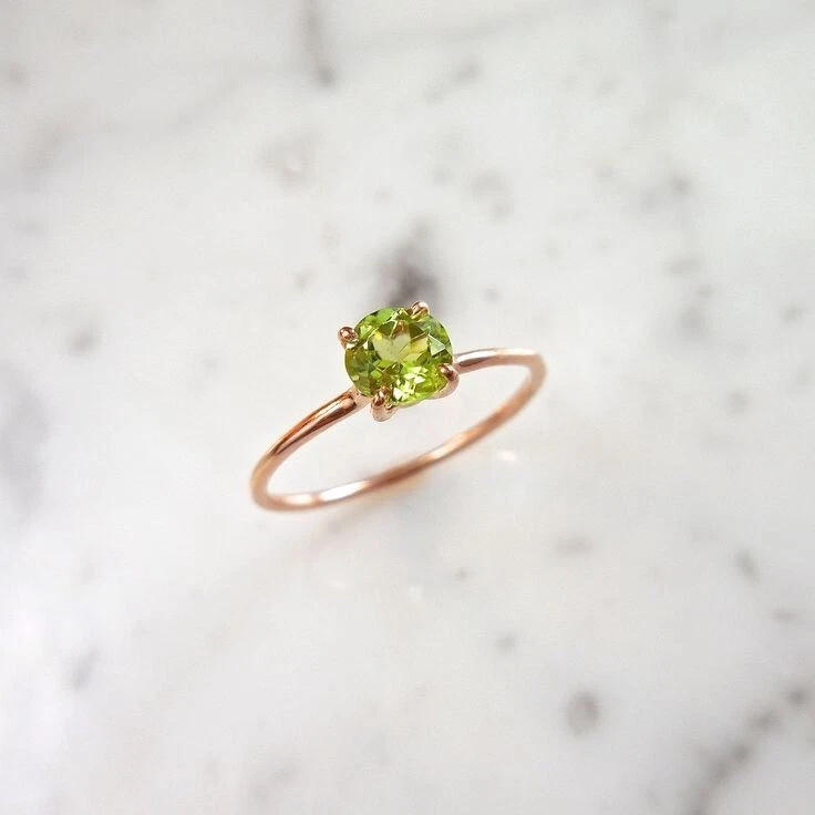 Round Shape Simulated Peridot Solitaire Engagement Ring In 10K Pure Rose Gold - Image 1 of 4
