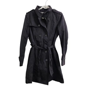Zara Basic Trench Coat Womens Large Black Classic Long Jacket Bloggers Favorite - Picture 1 of 8