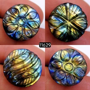4Pc 69Ct Natural Labradorite Carving Cabochon Gemstone Lot 20x20-16x16mm #11629 - Picture 1 of 4