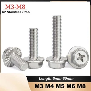 Cross Flange Face Screw Bolt With Pad Phillips Hex Head A2 Stainless Steel M3-M8 - Picture 1 of 74