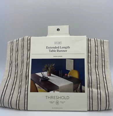 Beige Brown Stripe Table Runner | 108 x 14 | Threshold NIB, Box Has Some Tears - Image 1 of 4