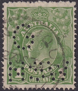 Aust KGV 1d Green. CofA Wmk. Perf 'G NSW'. CDS: DENILIQUIN '27OC33'. USED (1027) - Picture 1 of 1