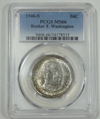 1946-S Booker T. Washington Memorial Commemorative Silver 50c PCGS MS 66 - Image 1 of 4