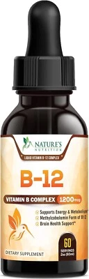 Gotas líquidas sublinguales de vitamina B12 1200 mcg potenciador de energía natural (2 oz) Foto 1 de 4