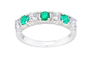 Sterling Silver Emerald 7 Stone Eternity Ring - sizes J to V