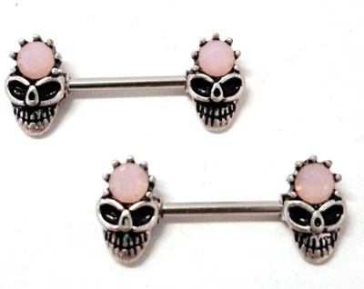 Pezón-PAR-Cráneo con Piedra Opalita Rosa Calibre 14 9/16" Barras de Acero  Foto 1 de 4