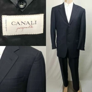 Canali Herren Super 120s Karo Marineblau Double Vent 3 Knopf Anzug Gr. 41 - Bild 1 von 12