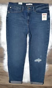 Levi Strauss Signature Women Jeans Sz 16 Mid-Rise Distressed Stretch Boyfriend - Picture 1 of 7