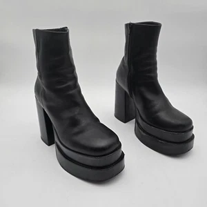 Steve Maddem Boots 10 Black Cobra Platform Combat Zip Chelsea Square - Picture 1 of 9