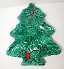 Vintage 1976 Ceramic Signed Christmas Tree Plate Platter Holly Berries Holiday