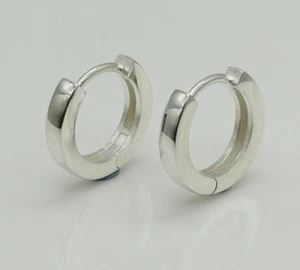 Mens 925 Sterling Silver 10mm Plain Huggie Round Hinged Earring Pair - Picture 1 of 9