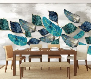 3D Blau Blätter H5739 Tapete Wandbild Selbstklebend Abnehmbare Aufkleber Erin - Bild 1 von 11