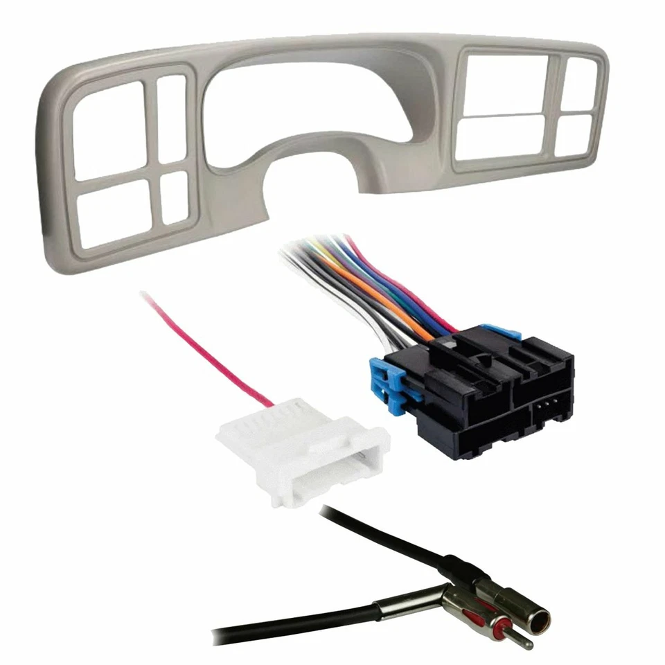 Metra DP-3002SHL 2 DIN Dash Kit w/ Amp Harness & Antenna Adapter for GM (Shale) - Image 1 of 4