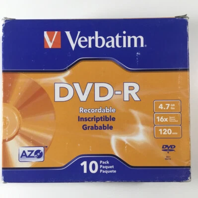 Verbatim 10-Disc Blank Recordable Disc Slim Case 4.7GB 16x 120Min DVD-R 95099 26 - Image 1 of 3