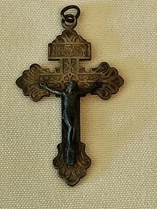 Antique Crucifix Pendant Jesus Nazarenus Rex Judaeorum - Picture 1 of 2