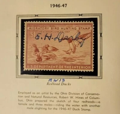 Scott #RW13 $1, 1946 US Duck Stamp, Used  - Image 1 of 3