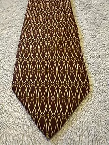 Men’s T M LEWIN 100% Silk Tie R9 Maroon Red Geometric Striped Pattern FREE P&P - Picture 1 of 6