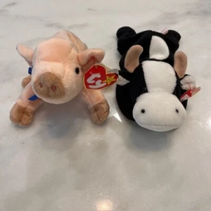 Ty Beanie Babys Knuckles Schwein & Gänseblümchen Kuh Plüschtiere Spielzeug Set - Bild 1 von 8