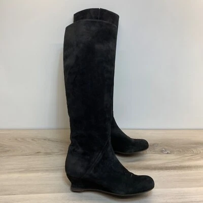 Bottega Veneta Knee High Suede Womens Black Designer Boots Sz 37 US 7 Low Wedge - Image 1 of 4