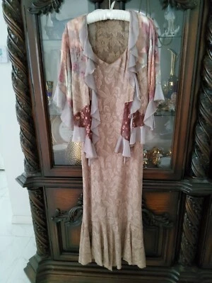 NEW SPENCER ALEXIS 2PC BRONZE GOWN RUFFLED GREY TOP READY CRUISE WEDDING M/L - Image 1 of 4