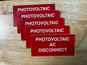 Solar AC Disconnect 5 Pack 4 x 2" Outdoor Peel/Stick Adhesive Backed Sign 5 Pack - Picture 1 of 4