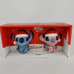 Disney Stitch & Angel Ceramic Salt Pepper Shakers Santa Hats Christmas Lights - Picture 1 of 5