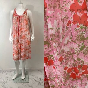 VTG 60s Babydoll Nightgown Sheer A-Line Print Chiffon M/L - Picture 1 of 8