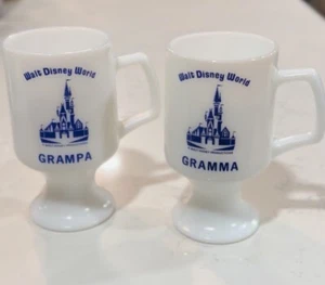 Milk Glass Walt Disney World Productions Pedestal Footed Mug "GRAMPA" “GRAMMA” - Picture 1 of 10