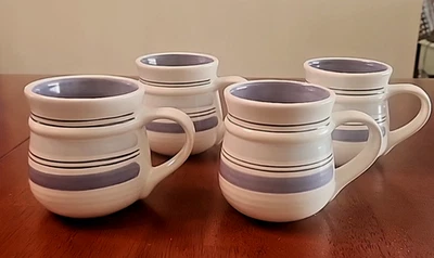 Set of 4 Pfaltzgraff Rio Coffee Tea Cocoa Mug Stoneware White Blue Stripe Mexico - Image 1 of 4