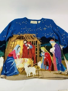 Design Options Philip & Jane Gordon Christmas Cardigan Sweater Nativity Small - Picture 1 of 15